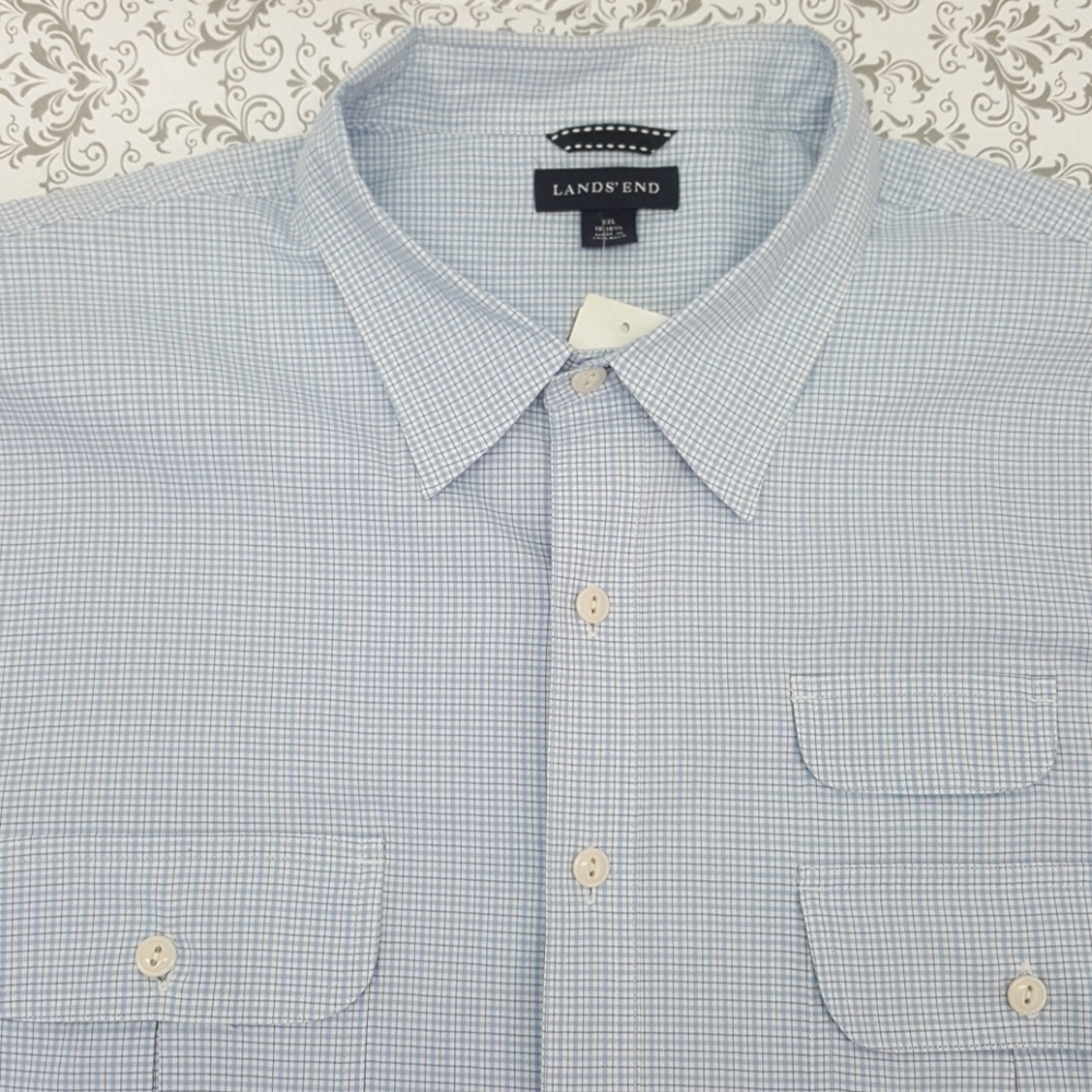 Mens Lands End XXL Light Blue & White Shirt